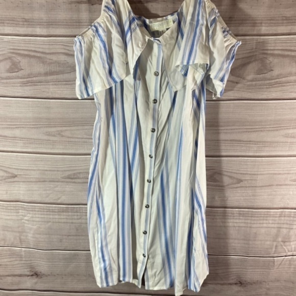 FOREVER 21 Blue White Striped Cold Shoulder Dress - Picture 1 of 8